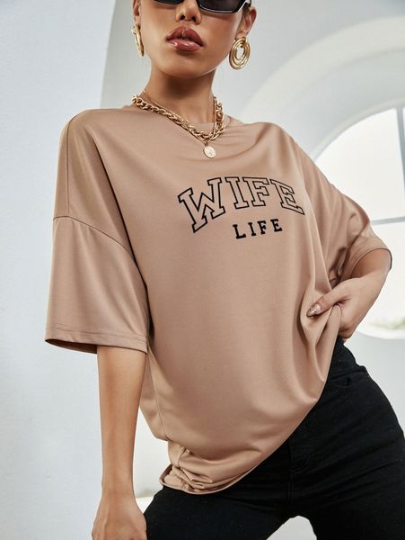 letter graphic drop shoulder tee d1hm#, White