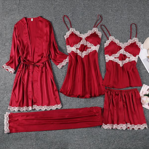 autumn nightgown set women 5pcs lace nightwear v-neck pajamas suit homewear spring lady sleepwear robe gown lounge negligee, Black;red
autumn nightgown set women 5pcs lace nightwear v-neck pajamas suit homewear spring lady sleepwear robe gown lounge negligee, Black;red