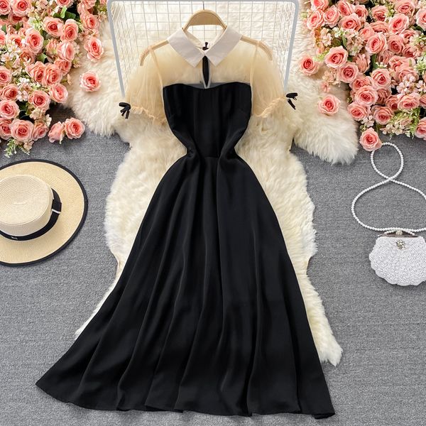 summer black mesh patchwork midi party dress women vintage short sleeve high waist a-line casual vestidos female 2021 new robe, Black;gray
summer black mesh patchwork midi party dress women vintage short sleeve high waist a-line casual vestidos female 2021 new robe, Black;gray