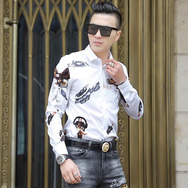 brand shirts men eagle printed long sleeve casual dress shirt slim business night club party blusa chemise homme men's, White;black
brand shirts men eagle printed long sleeve casual dress shirt slim business night club party blusa chemise homme men's, White;black