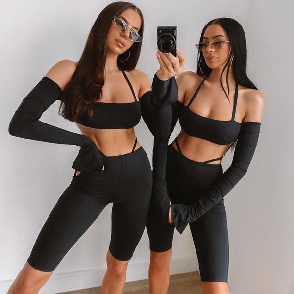 women's tracksuits slash neck long sleeved suspender +shorts stretch party bandage two-piece sets suit drop, Gray
women's tracksuits slash neck long sleeved suspender +shorts stretch party bandage two-piece sets suit drop, Gray