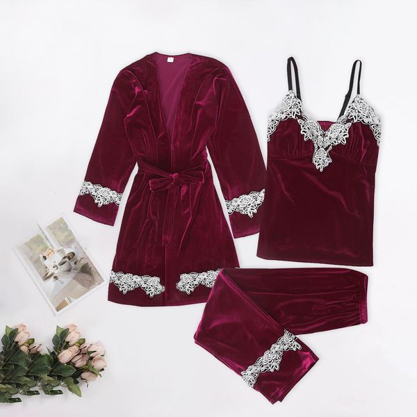 hair style fun black home cloth three piece set fashionable and comfortable lace pajama set, Red;black
hair style fun black home cloth three piece set fashionable and comfortable lace pajama set, Red;black