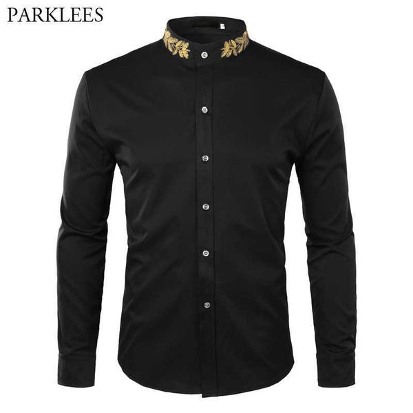 fashion embroidery shirt men autumn mandarin collar long sleeve dress shirt mens slim fit wedding tuxedo shirts male 210629, White;black
fashion embroidery shirt men autumn mandarin collar long sleeve dress shirt mens slim fit wedding tuxedo shirts male 210629, White;black