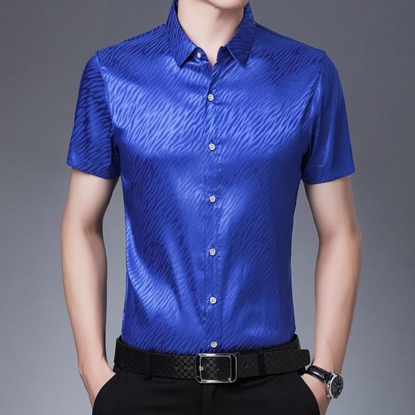 men's casual shirts men silk shirt 2021 summer short sleeve man solid printed male, White;black