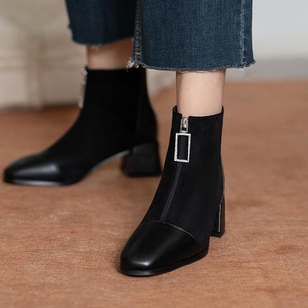 boots 2021 winter women ankle comfortable front zipper square toe fashion simple sweet wild, Black
boots 2021 winter women ankle comfortable front zipper square toe fashion simple sweet wild, Black