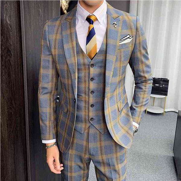 men's suits & blazers british checked khaki men's wear (jacket + vest pants) wedding groom 3-piece set, White;black
men's suits & blazers british checked khaki men's wear (jacket + vest pants) wedding groom 3-piece set, White;black