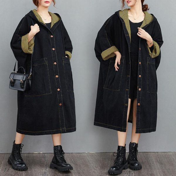 women's jackets hooded denim jacket women fall/winter coat loose long retro large size casual windbreaker bat sleeve baggy clothes m116, Black;brown
women's jackets hooded denim jacket women fall/winter coat loose long retro large size casual windbreaker bat sleeve baggy clothes m116, Black;brown