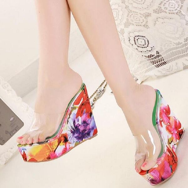 slippers summer women wedge high heel chunky platform open the toe lady printing flowers pvc clear transparent sandals sxq0611, Black
slippers summer women wedge high heel chunky platform open the toe lady printing flowers pvc clear transparent sandals sxq0611, Black