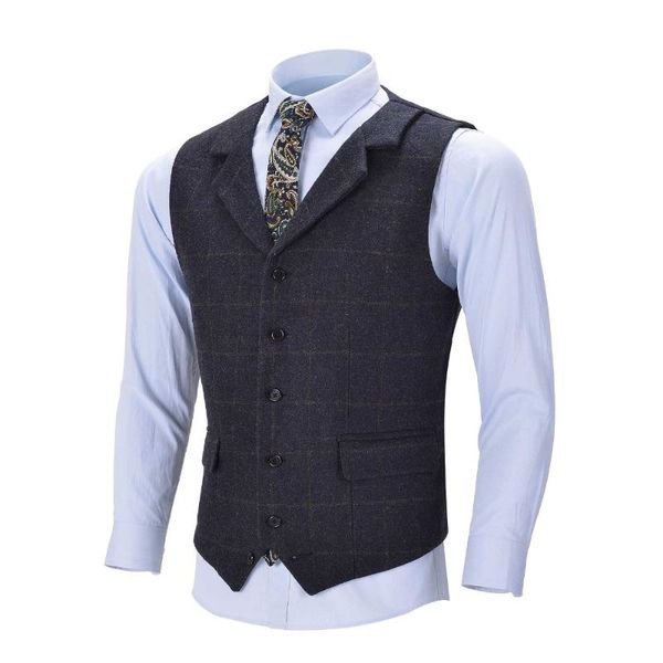 men's vests 2021 navy blue plaid vest wool tweed suit formal notch lapel waistcoat groomsmen customizable for wedding, Black;white
men's vests 2021 navy blue plaid vest wool tweed suit formal notch lapel waistcoat groomsmen customizable for wedding, Black;white