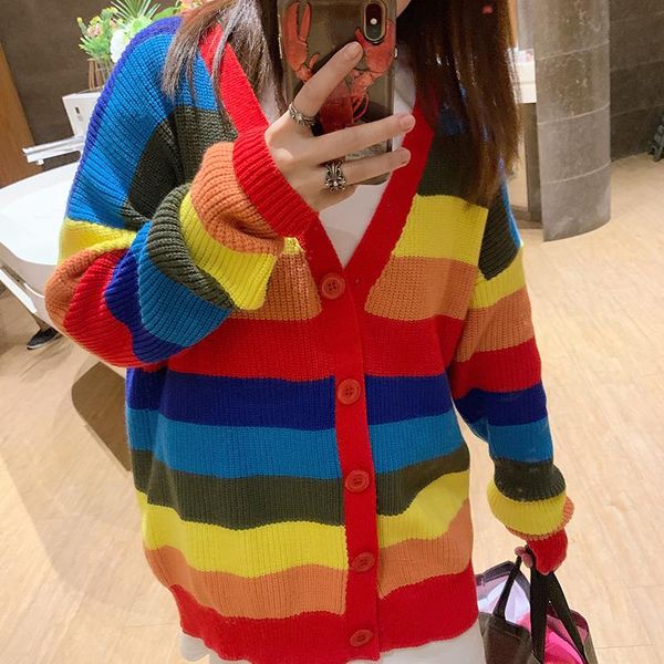 women's knits & tees 2021 spring cute knitted jacket rainbow cardigan loose overisize female coat sweater women colorful striped, White
women's knits & tees 2021 spring cute knitted jacket rainbow cardigan loose overisize female coat sweater women colorful striped, White