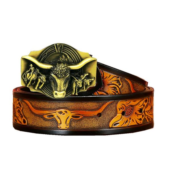 belts western cowboy men's leather dai personality embossed belt youth fashion trend domineering bull head buckle, Black;brown
belts western cowboy men's leather dai personality embossed belt youth fashion trend domineering bull head buckle, Black;brown