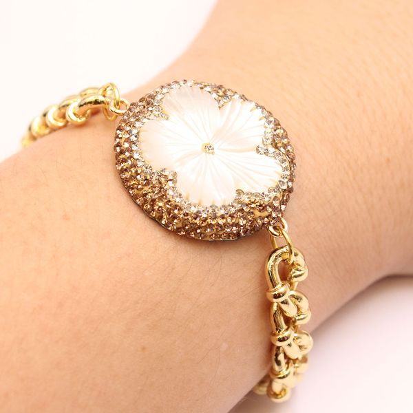 guaiguai jewelry natural white sea shell carved flower gold color plated chain bracelet fashion jewelry for women, Black
guaiguai jewelry natural white sea shell carved flower gold color plated chain bracelet fashion jewelry for women, Black