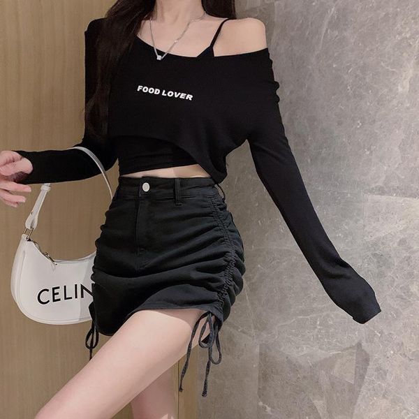 women's shorts shirring summer thin high waist a-line skirt drawstring denim black hip wrap short, White;black
women's shorts shirring summer thin high waist a-line skirt drawstring denim black hip wrap short, White;black