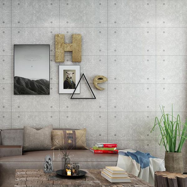 wallpapers living room bar restaurant cafe industrial wind wallpaper gray fake brick square concrete wall rivet background
