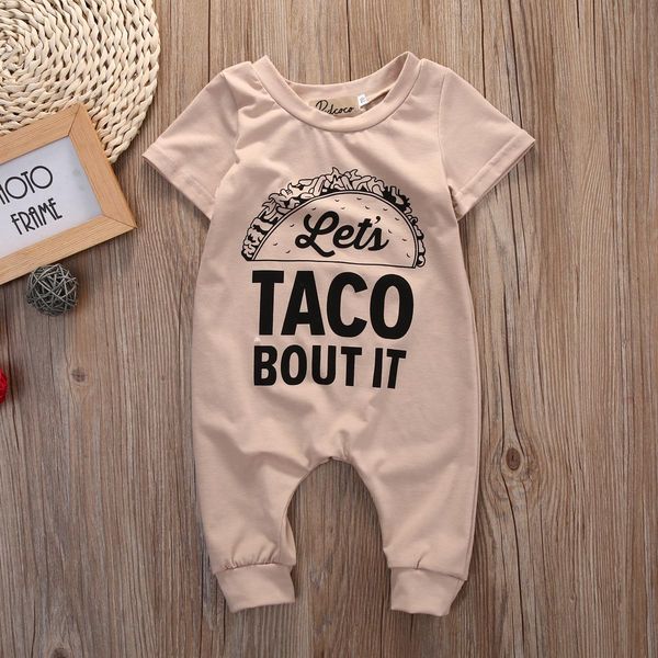 lets taco bout it short sleeve romper for baby boy, White 
lets taco bout it short sleeve romper for baby boy, White