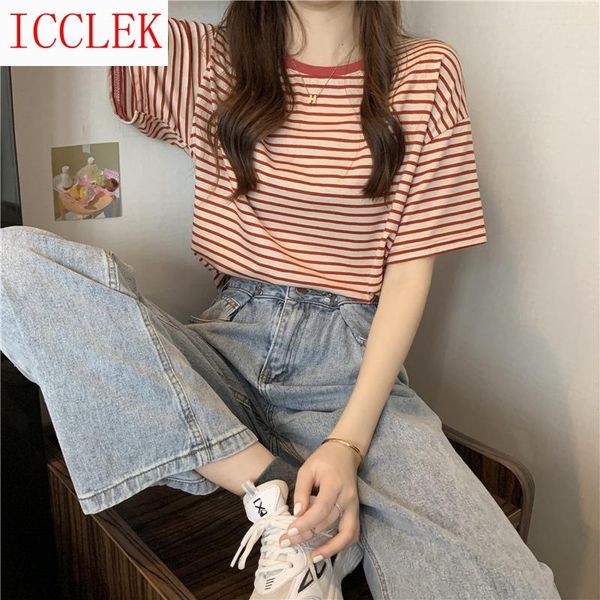 women's t-shirt summer 2021 loose belly covering net red casual harajuku style short sleeve base striped top, White
women's t-shirt summer 2021 loose belly covering net red casual harajuku style short sleeve base striped top, White