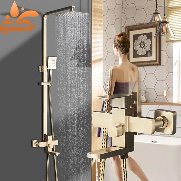 brushed golden shower combo set cold mixer shower faucets 8/10 inch head wall mount bath sets
brushed golden shower combo set cold mixer shower faucets 8/10 inch head wall mount bath sets