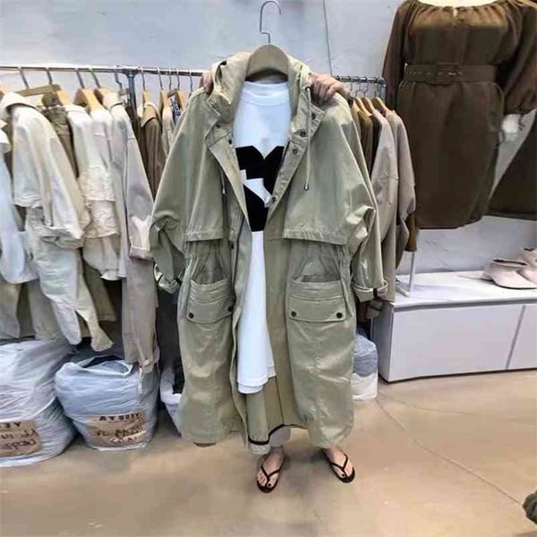 season in the leisure long tooling hooded jacket waist loose dust coat female windbreaker women 210914, Tan;black
season in the leisure long tooling hooded jacket waist loose dust coat female windbreaker women 210914, Tan;black