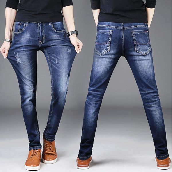 men's jeans 2021 fall trend stretch korean slim fit comfortable back pocket simple atmosphere small foot pants, Blue
men's jeans 2021 fall trend stretch korean slim fit comfortable back pocket simple atmosphere small foot pants, Blue