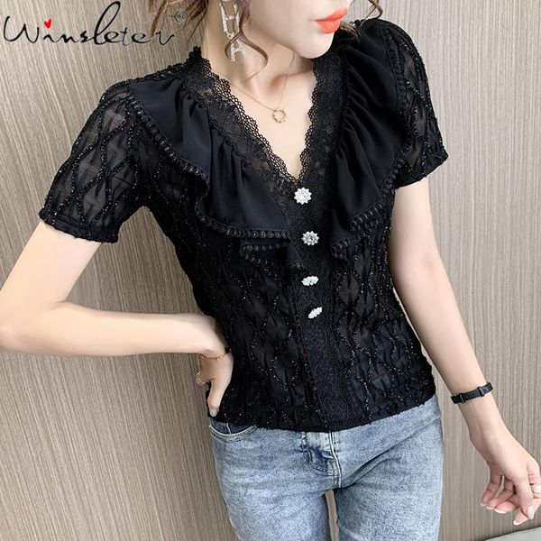 women's t-shirt summer european clothes v-neck ruffles beads lace fashion women short sleeve all match tees 2021 t14725a, White
women's t-shirt summer european clothes v-neck ruffles beads lace fashion women short sleeve all match tees 2021 t14725a, White
