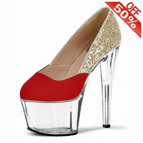 dress shoes 7 inch thin heels transparent red wedding gold bling party 19cm chunky platform classics lady stage, Black
dress shoes 7 inch thin heels transparent red wedding gold bling party 19cm chunky platform classics lady stage, Black