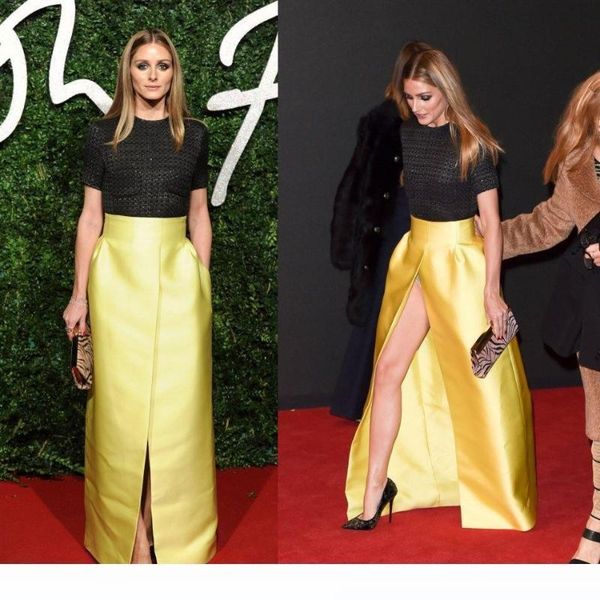 yellow satin longs skirts for women straight zipper high waist ladies bust skirt front split formal party fadas jupe, Black 
yellow satin longs skirts for women straight zipper high waist ladies bust skirt front split formal party fadas jupe, Black