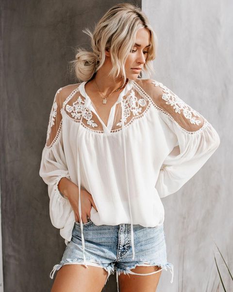 women's blouses & shirts women fashion lace lady summer casual blouse femal elegant vestidos long sleeve solid streetwear white black 
women's blouses & shirts women fashion lace lady summer casual blouse femal elegant vestidos long sleeve solid streetwear white black