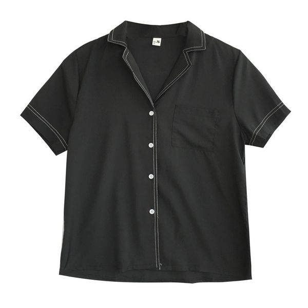 women black white beige turn down collar short sleeve button shirt blouse solid summer b0072 210514
women black white beige turn down collar short sleeve button shirt blouse solid summer b0072 210514