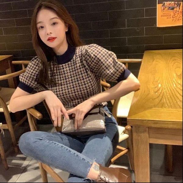 women sweater vintage plaid knit sweaters korean o neck short sleeve pullovers drop high quality, White;black
women sweater vintage plaid knit sweaters korean o neck short sleeve pullovers drop high quality, White;black
