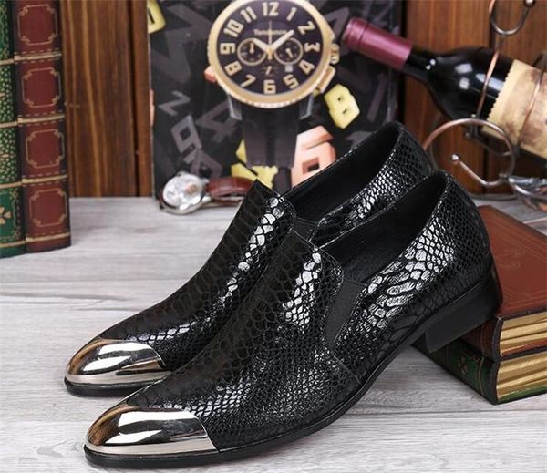 dress shoes british fashion trend loafers casual men's slip-on snakeskin leather embossed iron head low top, Black
dress shoes british fashion trend loafers casual men's slip-on snakeskin leather embossed iron head low top, Black