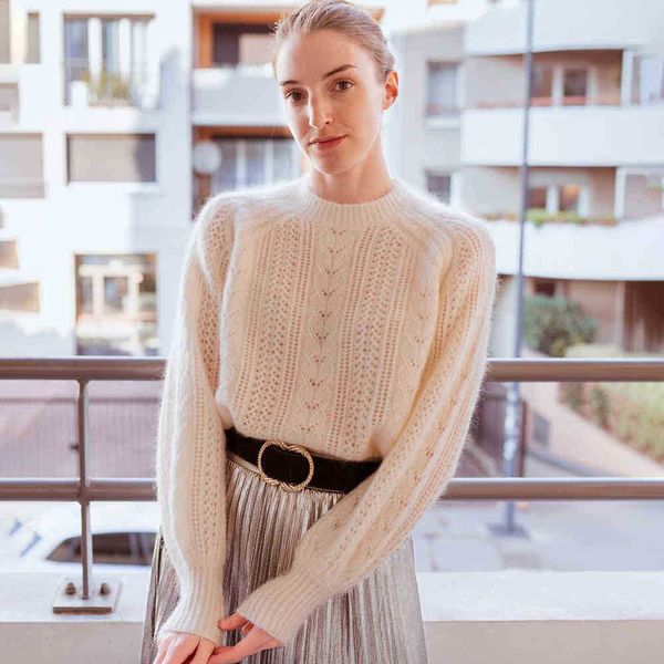 women's sweaters sweater fancy knit pullover women round neckline mohair puffed sleeve hollow out soft sweater elegant retro casual jum, White;black
women's sweaters sweater fancy knit pullover women round neckline mohair puffed sleeve hollow out soft sweater elegant retro casual jum, White;black
