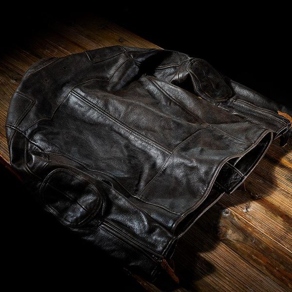 men's leather & faux 2021 retro brown american style biker's jacket men plus size 4xl genuine cowhide slim fit short motorcycle na, Black
men's leather & faux 2021 retro brown american style biker's jacket men plus size 4xl genuine cowhide slim fit short motorcycle na, Black