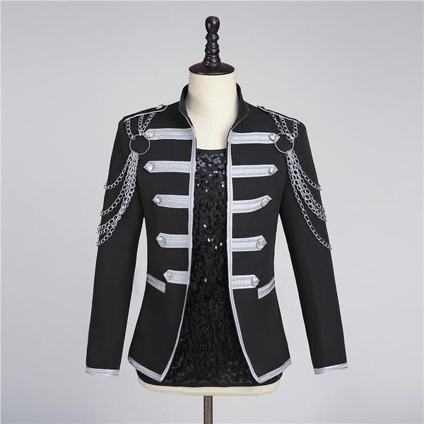 men's suits & blazers s-4xl black and silver blazer with chain stand collar slim singer stage performance costume fashion bar male band, White;black
men's suits & blazers s-4xl black and silver blazer with chain stand collar slim singer stage performance costume fashion bar male band, White;black