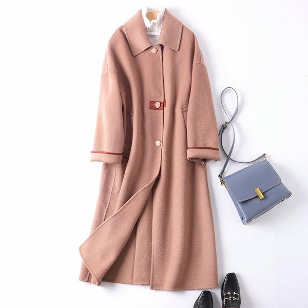 women's wool & blends 2021 autumn and winter double-sided women's coat hepburn style long high-end woolen pink overcoat female, Black
women's wool & blends 2021 autumn and winter double-sided women's coat hepburn style long high-end woolen pink overcoat female, Black