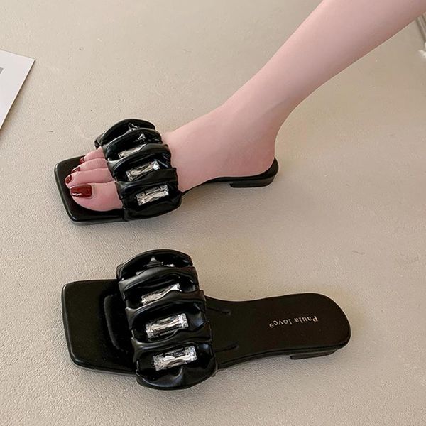 slippers rimocy 2021 fashion pleated crystal women pu leather flat beach slides woman low heel non slip rubber shoes ladies, Black
slippers rimocy 2021 fashion pleated crystal women pu leather flat beach slides woman low heel non slip rubber shoes ladies, Black