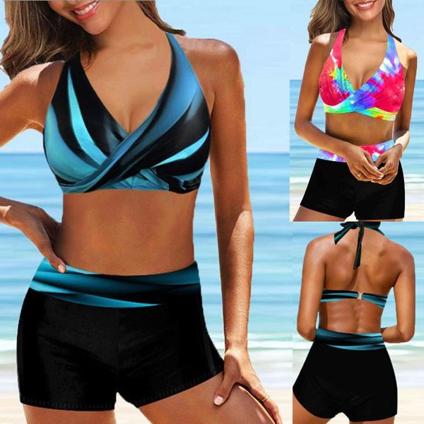 women's swimwear print tankini sets women two piece bikini with surfing short girlshorts padded front lace up, White;black
women's swimwear print tankini sets women two piece bikini with surfing short girlshorts padded front lace up, White;black
