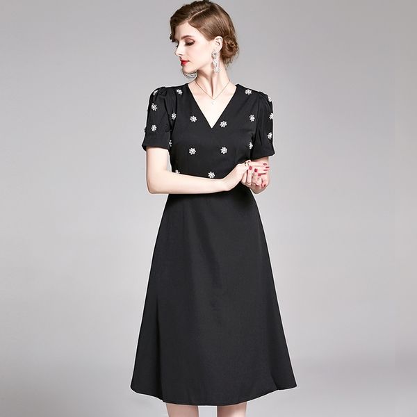 fashion summer short sleeve runway dress women gorgeous beading vintage elegant dresses vestidos 210520, Black;gray
fashion summer short sleeve runway dress women gorgeous beading vintage elegant dresses vestidos 210520, Black;gray