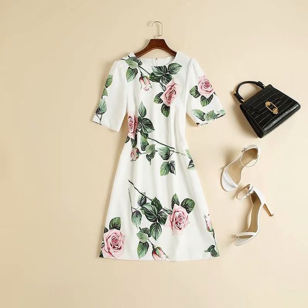 casual dresses european and american women's wear summer style short sleeve rose print fashionable white dress with round neck iklo, Black;gray
casual dresses european and american women's wear summer style short sleeve rose print fashionable white dress with round neck iklo, Black;gray