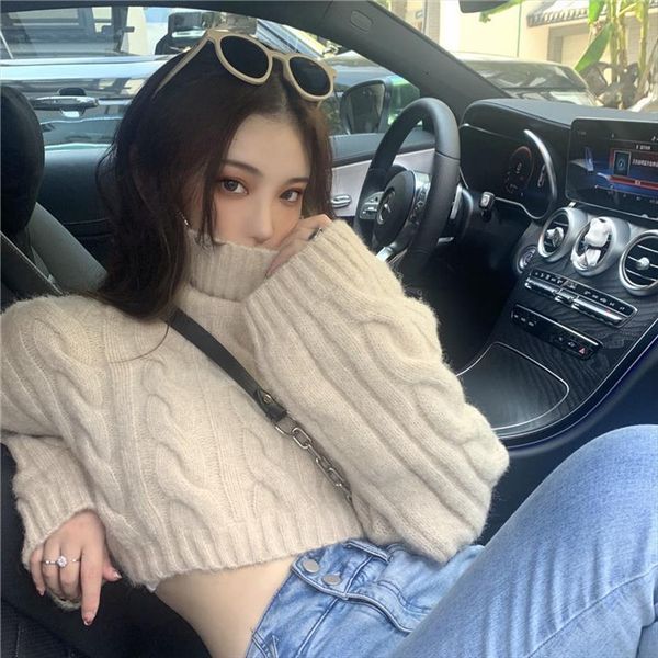 short womens turtleneck women sweaters pullover loose knit woman femme chandails pull hiver, White;black
short womens turtleneck women sweaters pullover loose knit woman femme chandails pull hiver, White;black