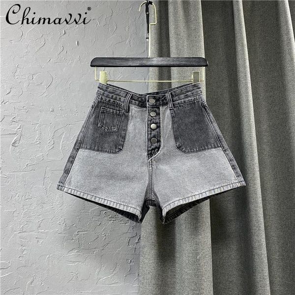 women's shorts contrast color stitching denim women single breasted wide leg jean summer 2021 lady a line short pants, White;black
women's shorts contrast color stitching denim women single breasted wide leg jean summer 2021 lady a line short pants, White;black
