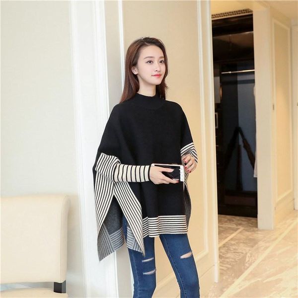 women's sweaters 2021 autumn turtleneck women sweater pullovers cloak striped oversize pullover jumpers loose batwing sleeve thick, White;black
women's sweaters 2021 autumn turtleneck women sweater pullovers cloak striped oversize pullover jumpers loose batwing sleeve thick, White;black