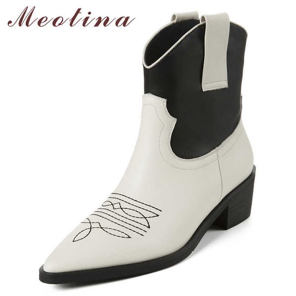 meotina autumn western boots women natural genuine leather square heels ankle boots mixed colors pointed toe shoes female 34-39 210608, Black
meotina autumn western boots women natural genuine leather square heels ankle boots mixed colors pointed toe shoes female 34-39 210608, Black