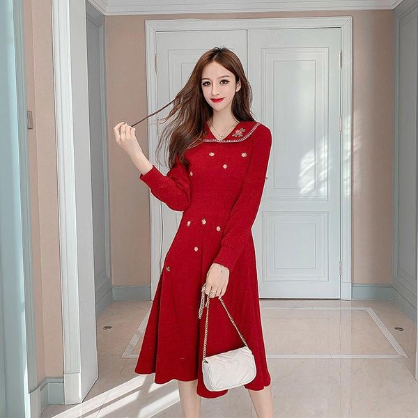 casual dresses bhdd plus size french girls' retro navy collar long sleeve knitted dress women's red embroidered sweater party eleg, Black;gray
casual dresses bhdd plus size french girls' retro navy collar long sleeve knitted dress women's red embroidered sweater party eleg, Black;gray