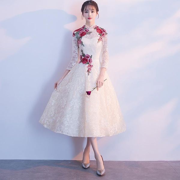 female hollow out lace floral cheongsam a-line dresses full sleeve bridesmaid wedding party gown mid-length skirt banquet dress ethnic cloth, Red
female hollow out lace floral cheongsam a-line dresses full sleeve bridesmaid wedding party gown mid-length skirt banquet dress ethnic cloth, Red
