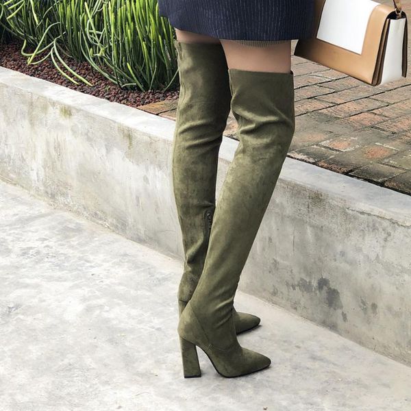 boots 2021 women's thick heel military green suede pointed knee high large fashion personalized trend boot size 46, Black
boots 2021 women's thick heel military green suede pointed knee high large fashion personalized trend boot size 46, Black