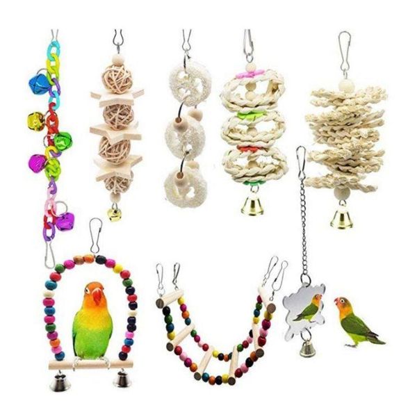 other bird supplies 8pcs/set parrot chewing toys natural wood hanging bell pet hammock swing climbing ladders perch mirror
other bird supplies 8pcs/set parrot chewing toys natural wood hanging bell pet hammock swing climbing ladders perch mirror