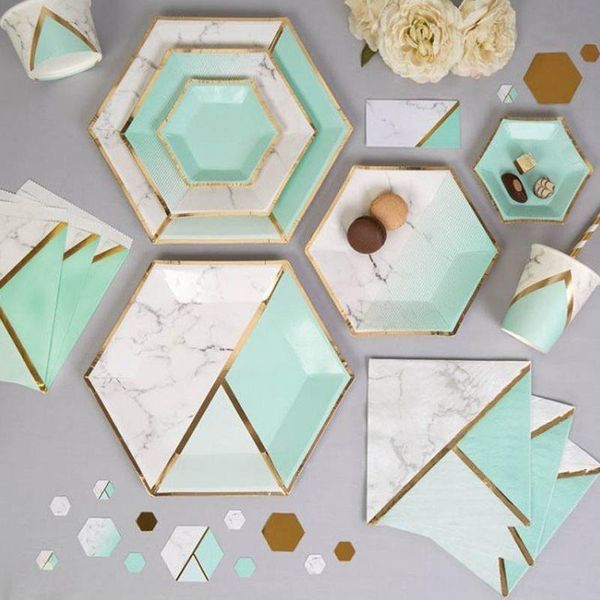 disposable dinnerware party pack marble effect gold foil hexagon plates cups napkins for birthdays showers office weddings
disposable dinnerware party pack marble effect gold foil hexagon plates cups napkins for birthdays showers office weddings