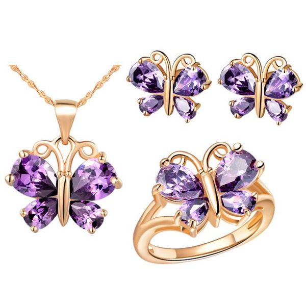 earrings & necklace beautiful and vintage butterfly inlay purple zircon gold jewelry sets women anniversary party necklace/ring/earrings t23, Silver
earrings & necklace beautiful and vintage butterfly inlay purple zircon gold jewelry sets women anniversary party necklace/ring/earrings t23, Silver