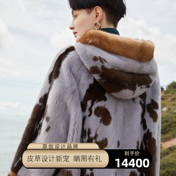 women's fur & faux besfunny2021 velvet mink coat whole hooded young style, Black