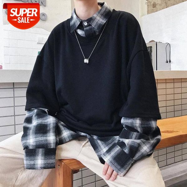 autumn hong kong wind trend casual fake two-piece male student tide brand loose korean plaid sweater long-sleeved jacket #if6d, Black
autumn hong kong wind trend casual fake two-piece male student tide brand loose korean plaid sweater long-sleeved jacket #if6d, Black